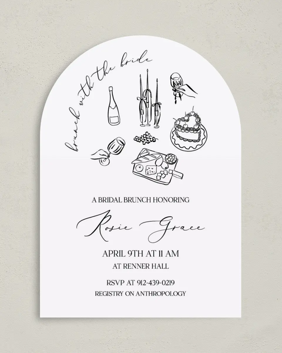 This is a 5" x 7" Bridal Shower Invitation called Stay a While printed in full color on Premium Smooth paper