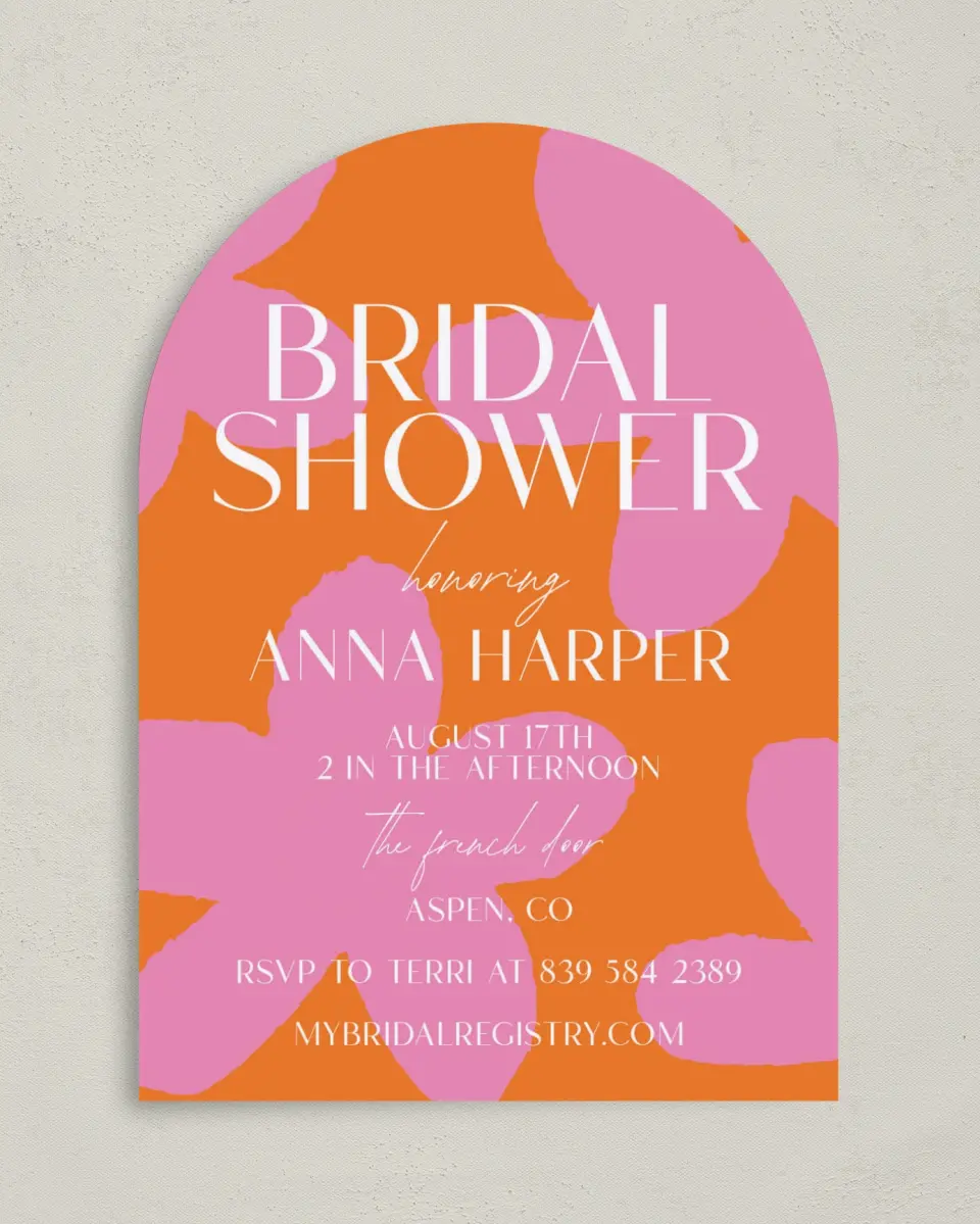 This is a 5" x 7" Bridal Shower Invitation called Funky Fun printed in full color on Premium Smooth paper