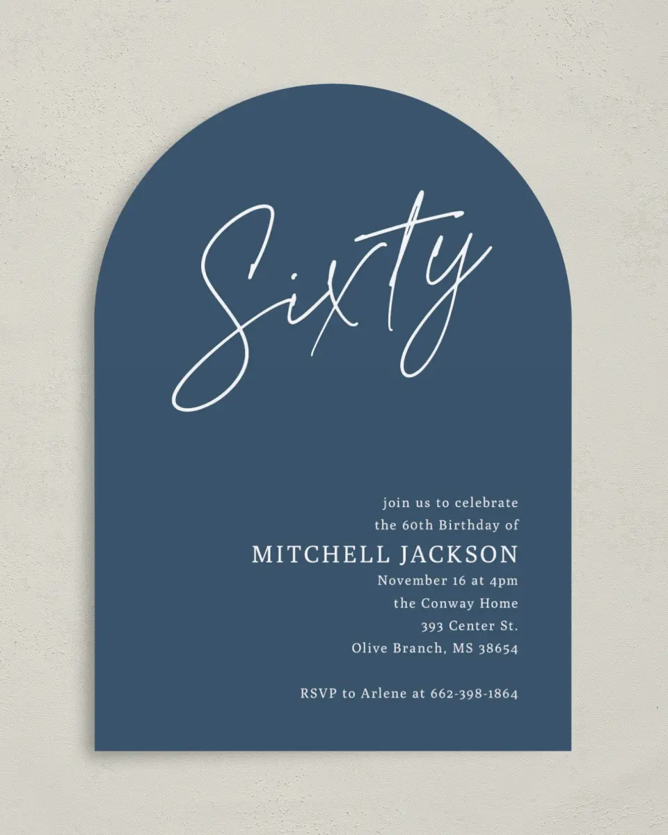 This is a 5" x 7" Birthday Party Invitation called Sleek Script printed in full color on Premium Smooth paper