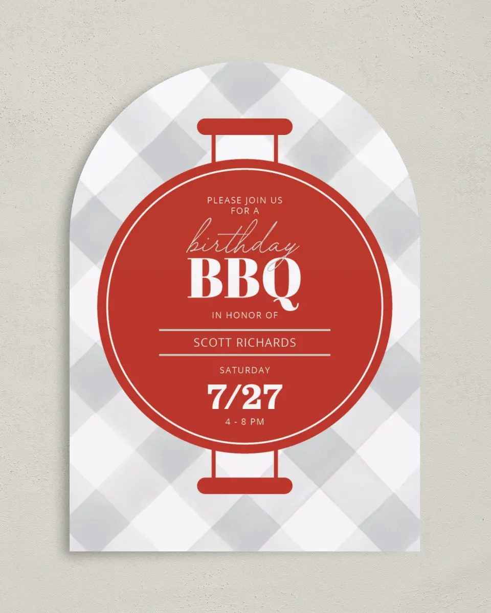 This is a 5" x 7" Birthday Party Invitation called BBQ Bash printed in full color on Premium Smooth paper