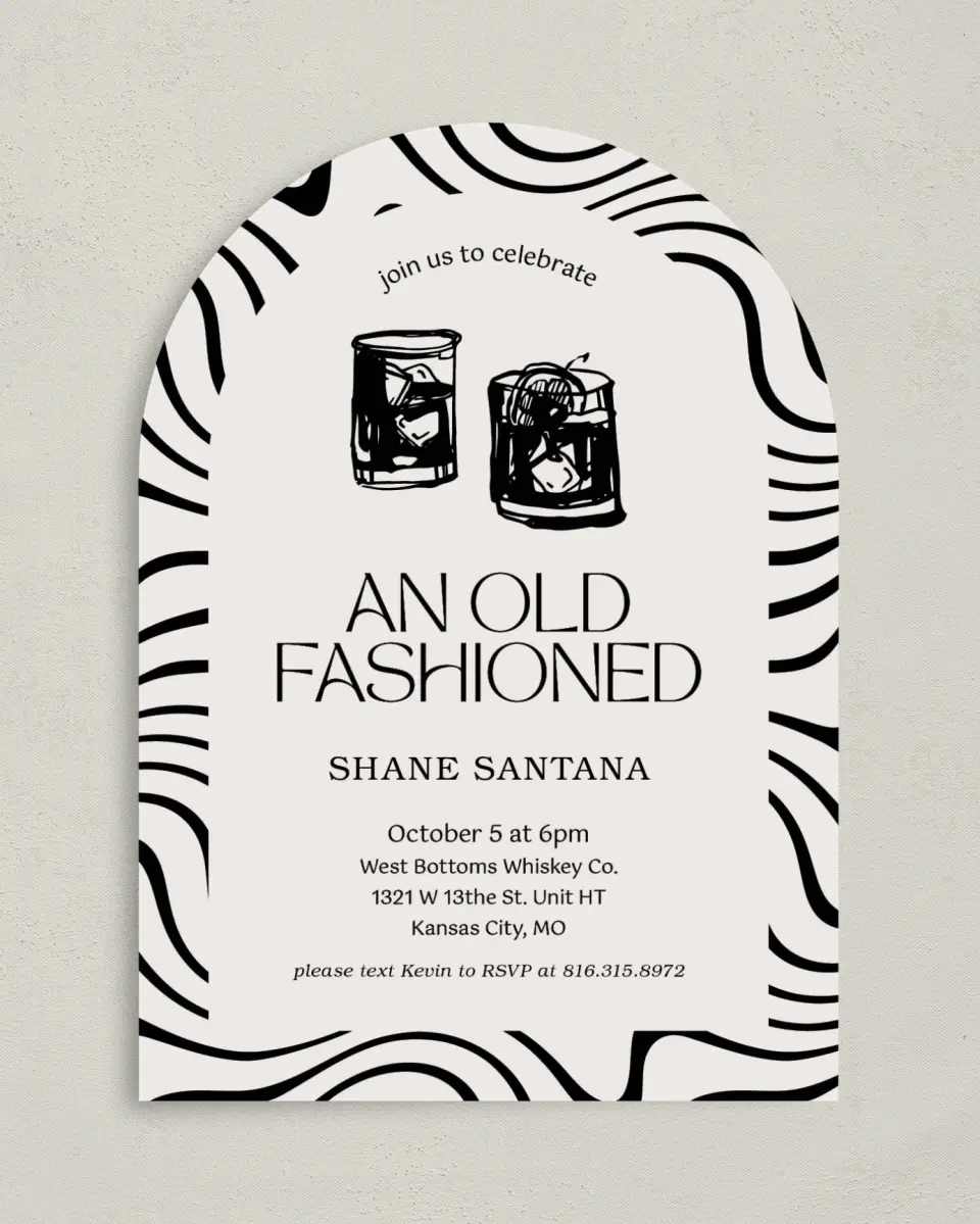 This is a 5" x 7" Birthday Party Invitation called Old Fashioned printed in full color on Premium Smooth paper