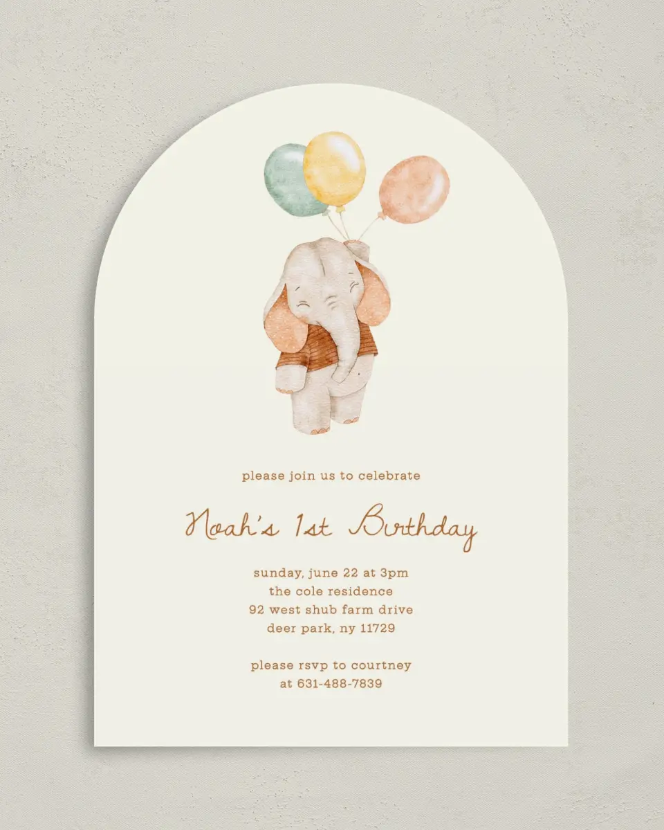 This is a 5" x 7" Birthday Party Invitation called Balloon Buddy printed in full color on Premium Smooth paper