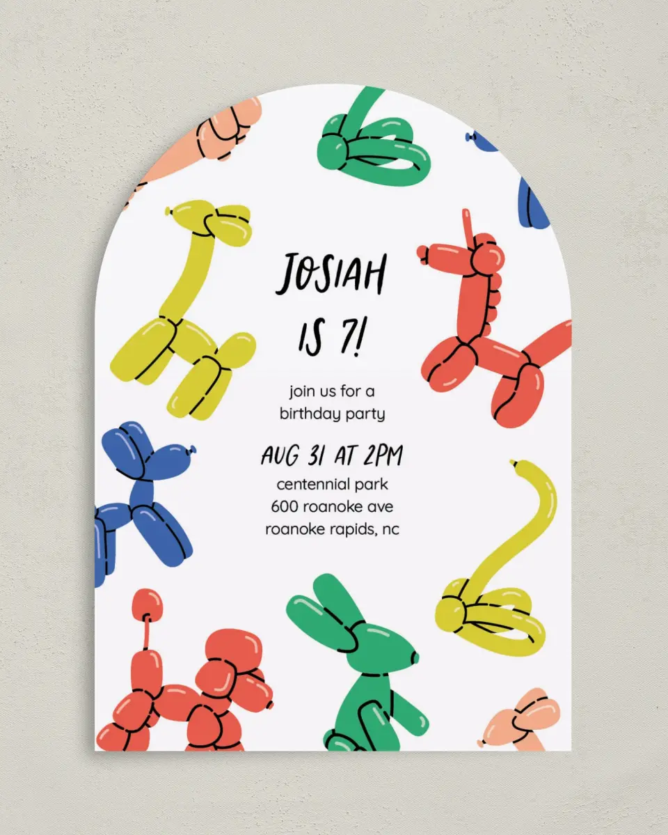 This is a 5" x 7" Birthday Party Invitation called Balloon Blast printed in full color on Premium Smooth paper