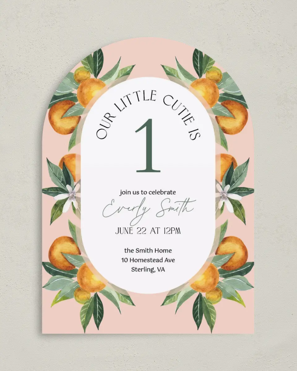 This is a 5" x 7" Birthday Party Invitation called Our Cutie printed in full color on Premium Smooth paper