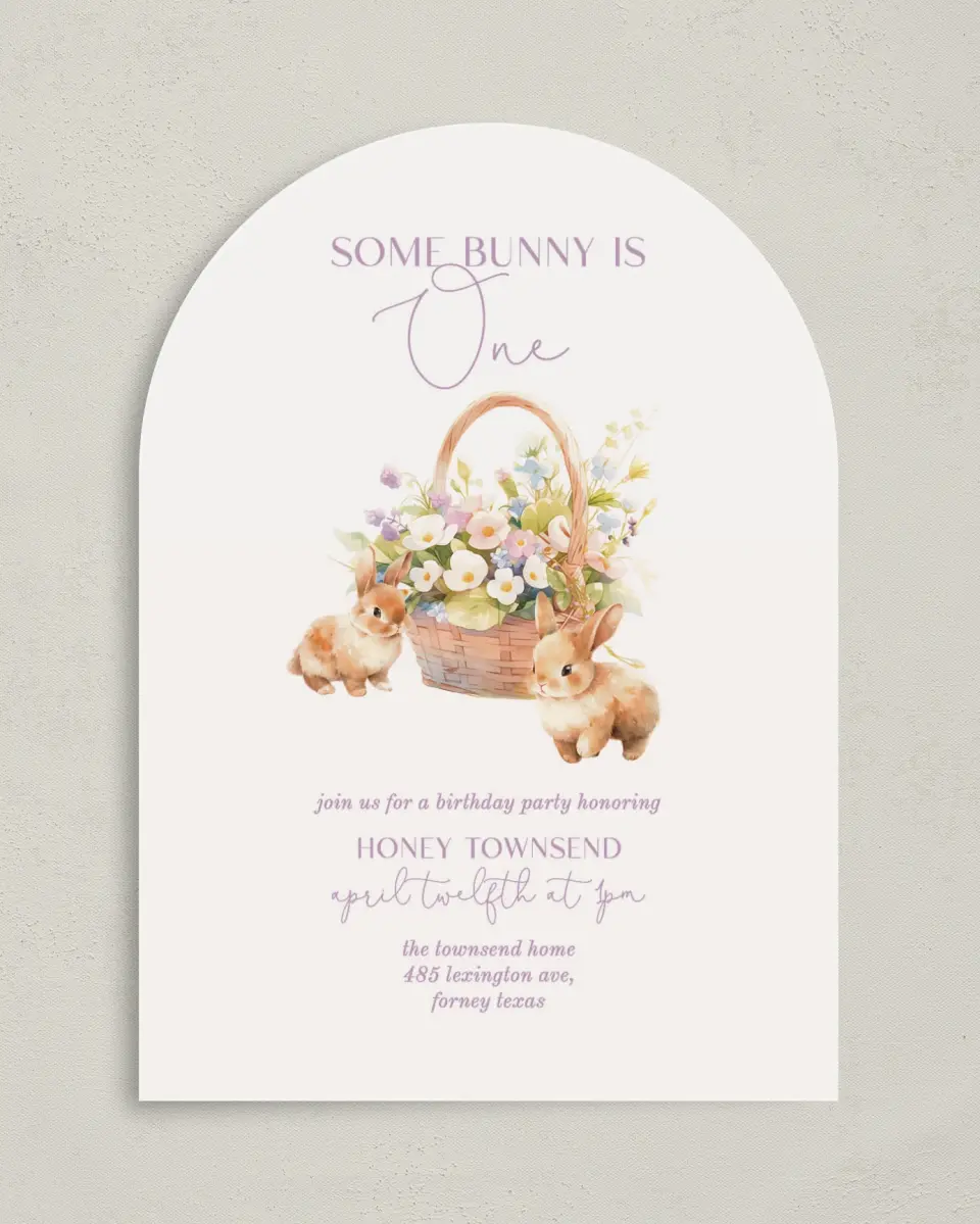 This is a 5" x 7" Birthday Party Invitation called Some Bunny printed in full color on Premium Smooth paper
