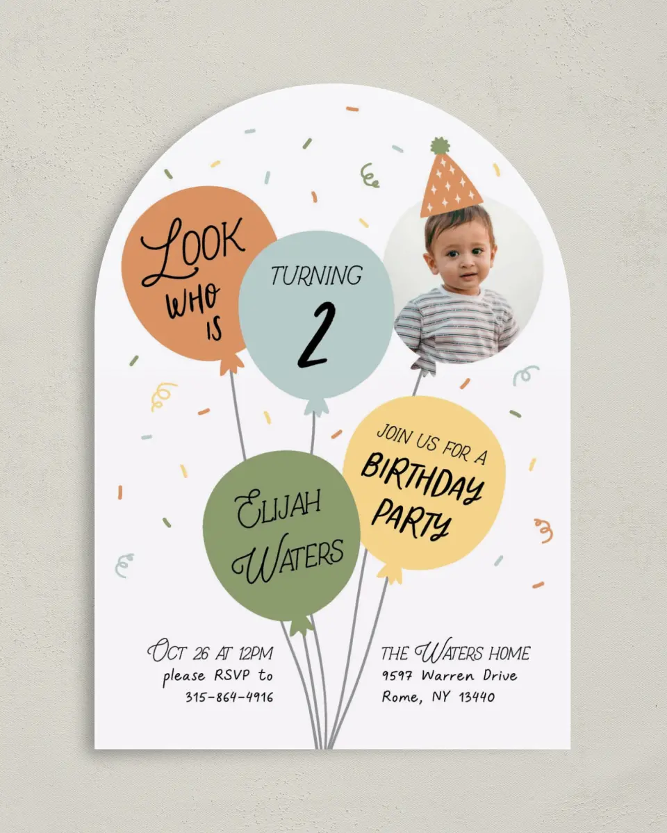 This is a 5" x 7" Birthday Party Invitation called Birthday Blast printed in full color on Premium Smooth paper