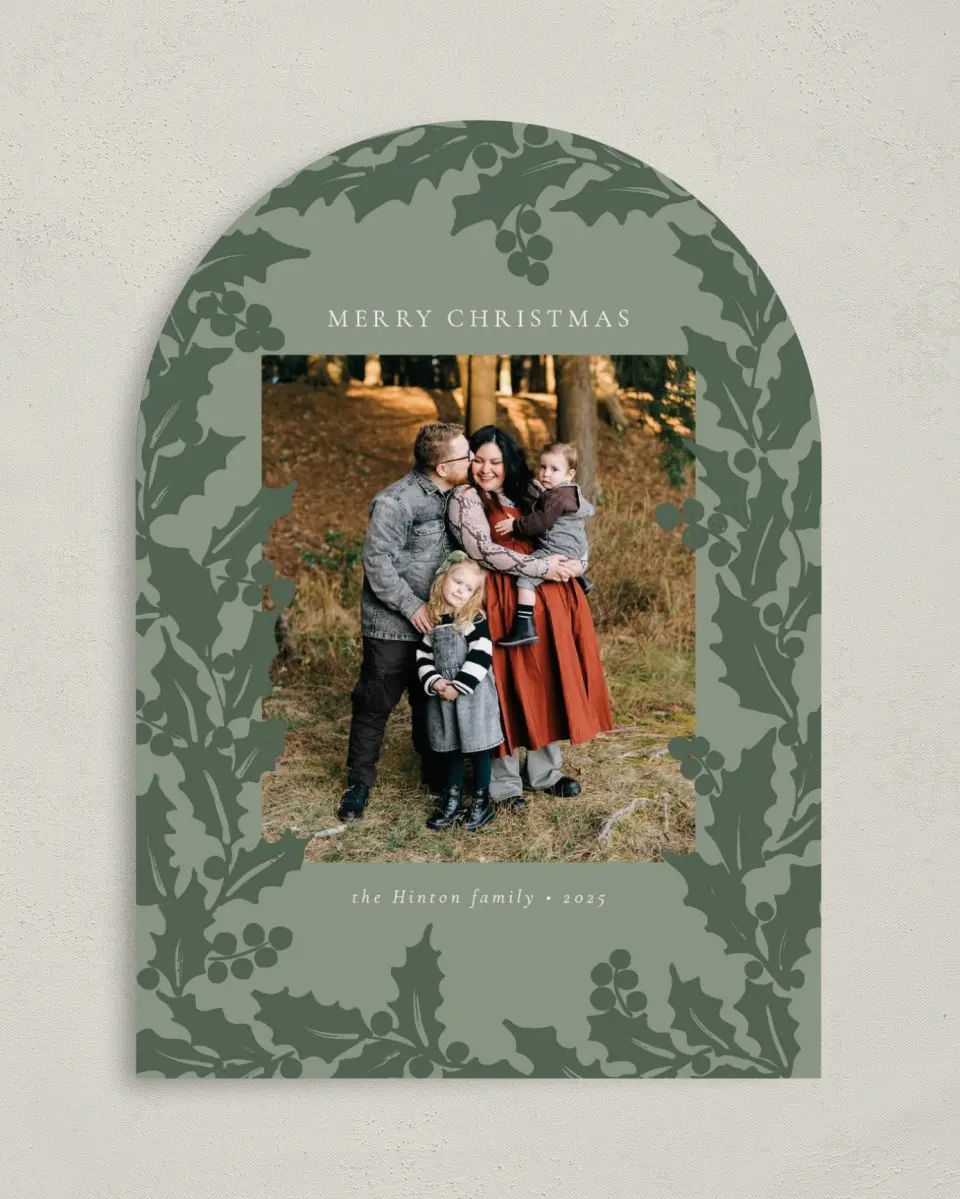 This is a 5" x 7" Christmas Card called Holly Harmony printed in full color on Premium Smooth paper
