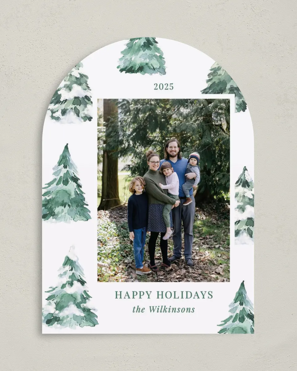 This is a 5" x 7" Christmas Card called Frosted Forest printed in full color on Premium Smooth paper