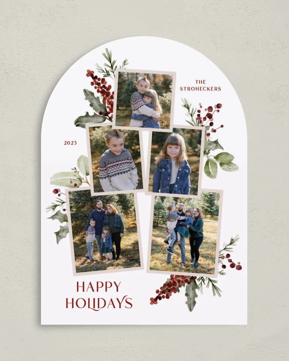 This is a 5" x 7" Christmas Card called Merriest Berries printed in full color on Premium Smooth paper