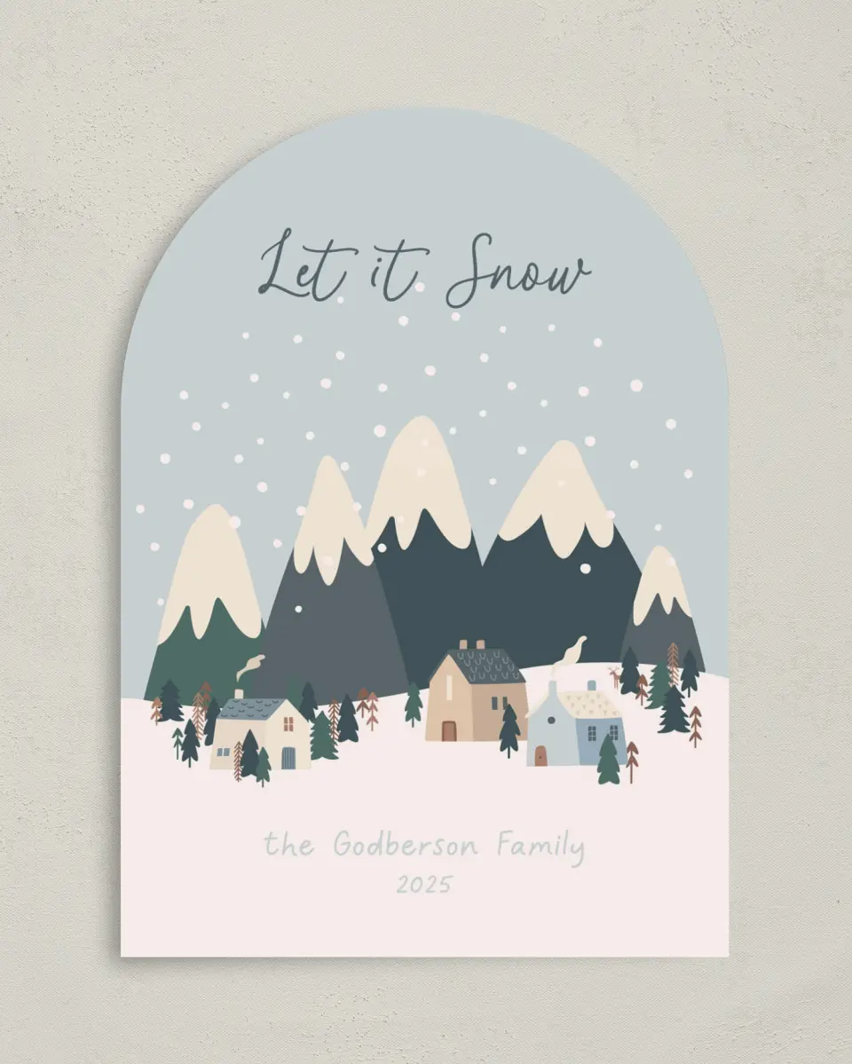 This is a 5" x 7" Christmas Card called Dreamy Snowglobe printed in full color on Premium Smooth paper