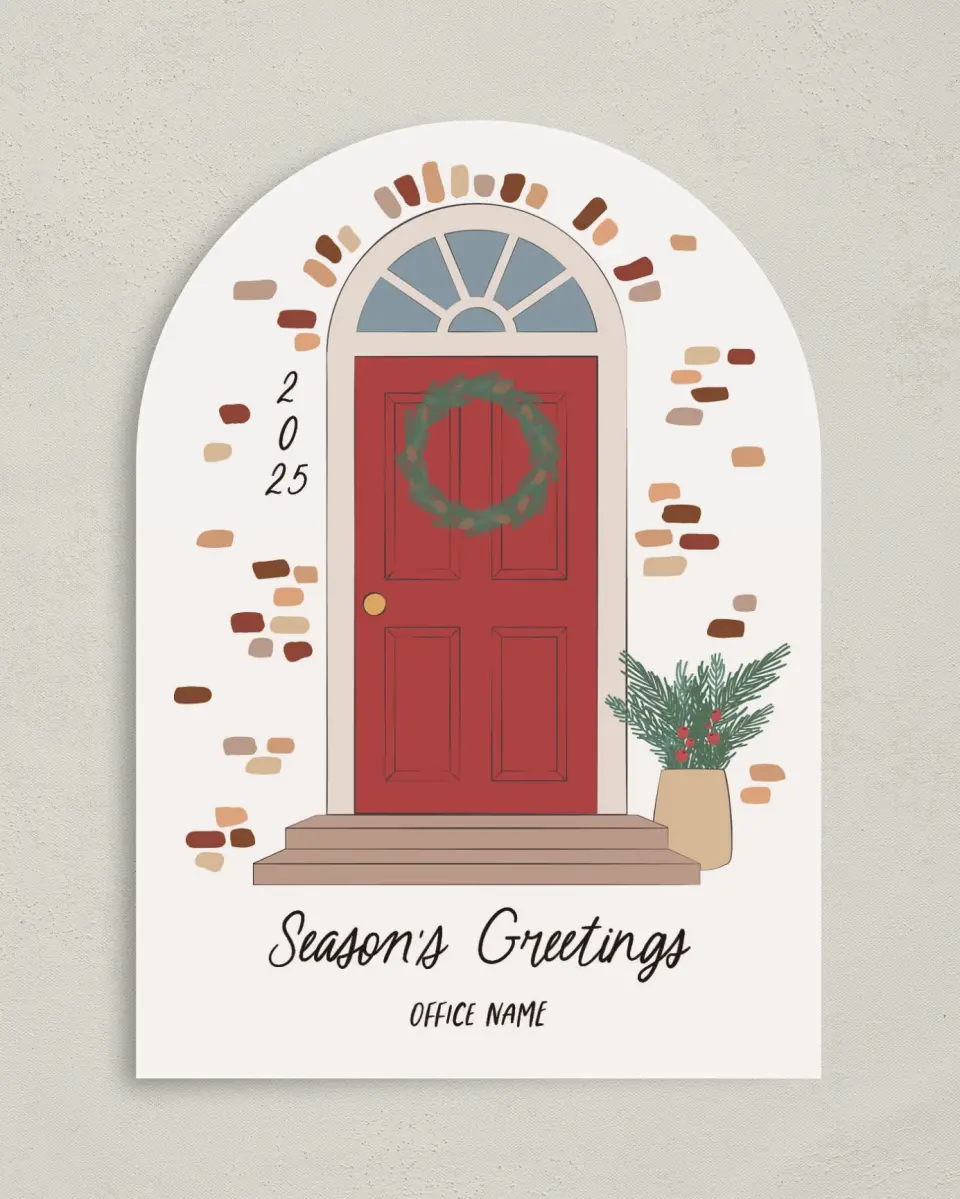 This is a 5" x 7" Christmas Card called Front Door Wreath printed in full color on Premium Smooth paper