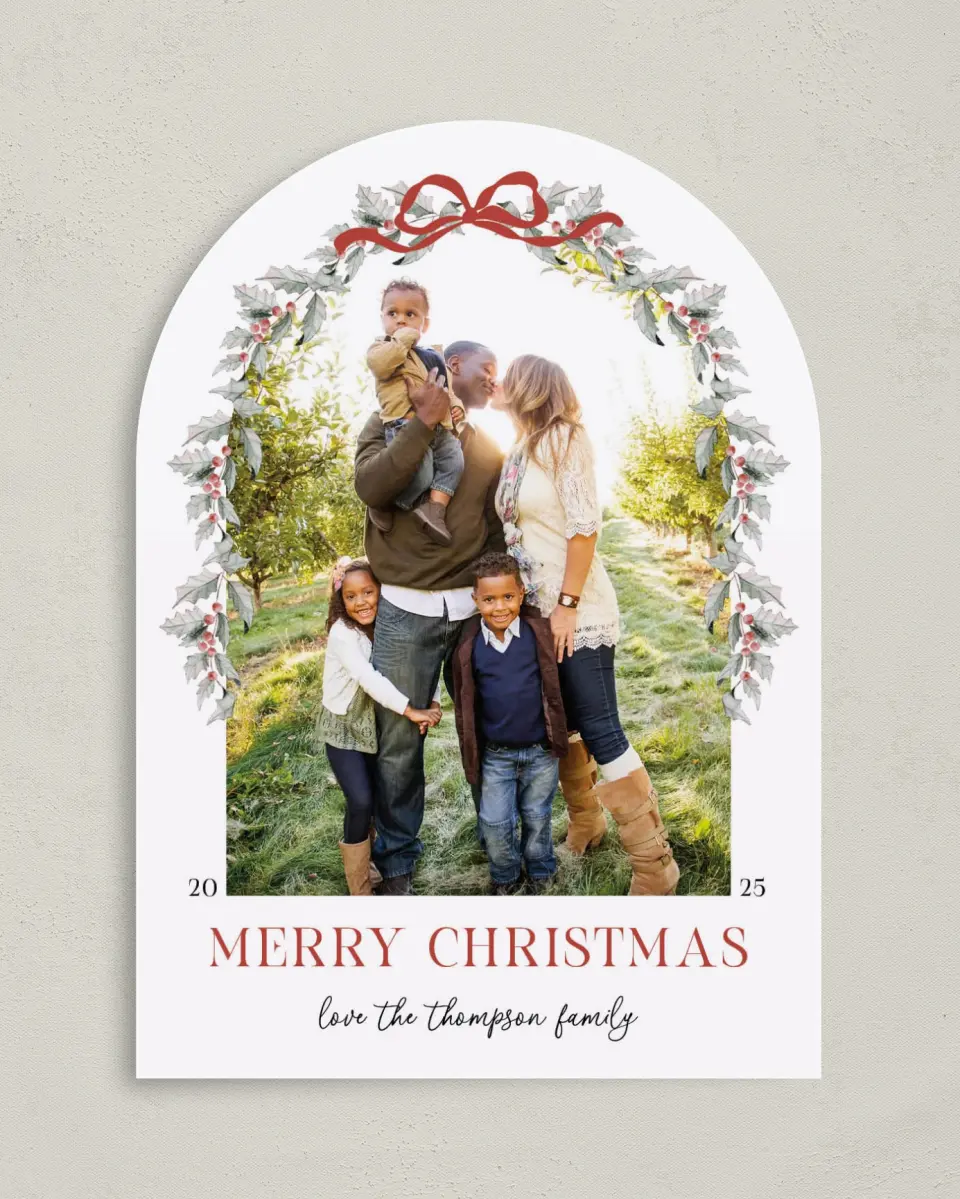 This is a 5" x 7" Christmas Card called Holly & Mistletoe Magic printed in full color on Premium Smooth paper