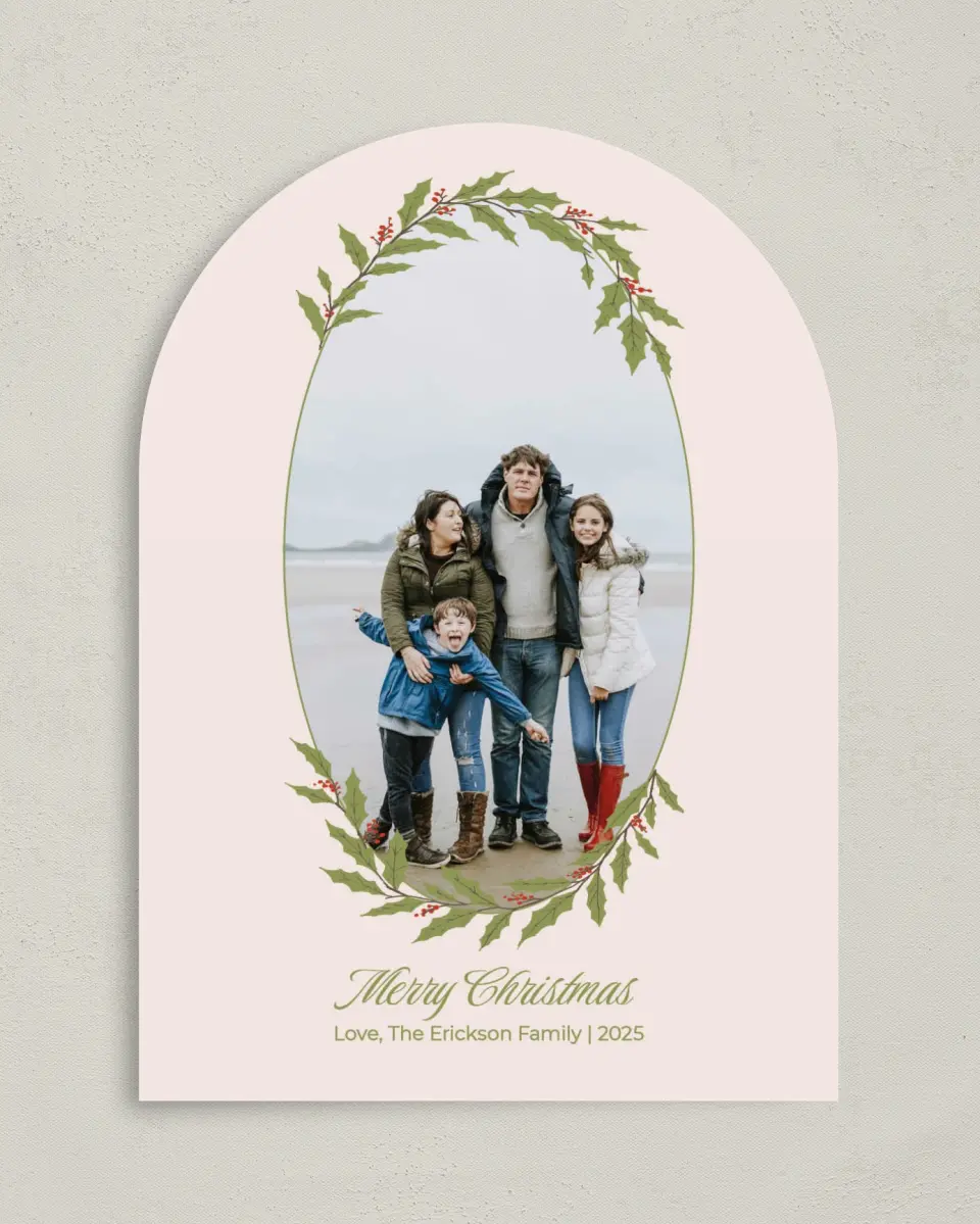 This is a 5" x 7" Christmas Card called Framed in Love printed in full color on Premium Smooth paper