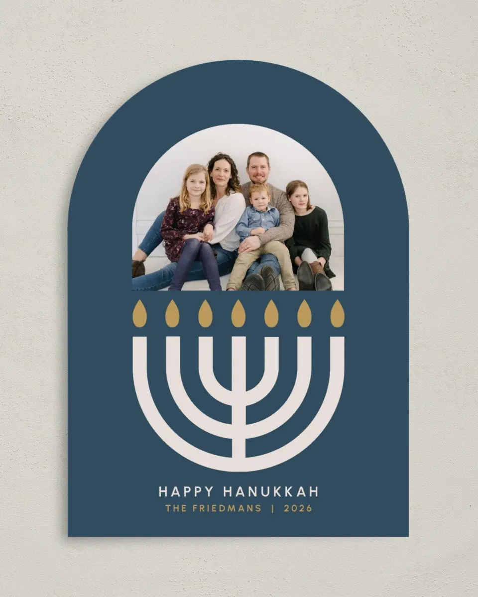 This is a 5" x 7" Hanukkah Card called Menorah Lights printed in full color on Premium Smooth paper