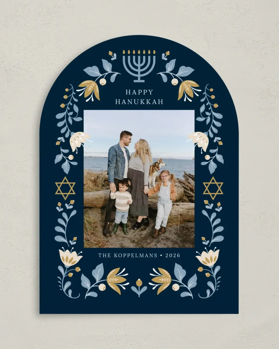 This is a 5" x 7" Hanukkah Card called Folk Festival printed in full color on Premium Smooth paper