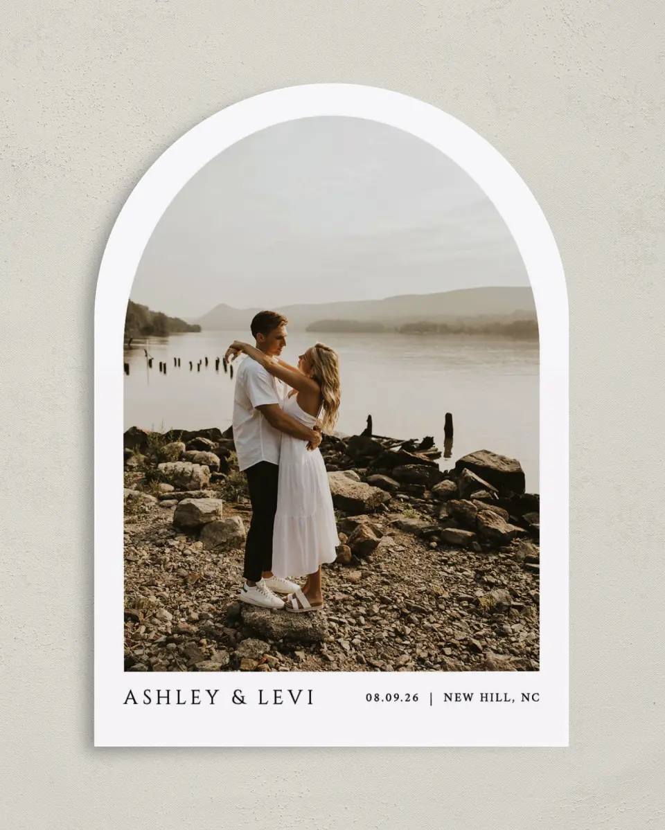 This is a 5" x 7" Arch Save the Date called Classic Romance printed in full color on Premium Smooth paper