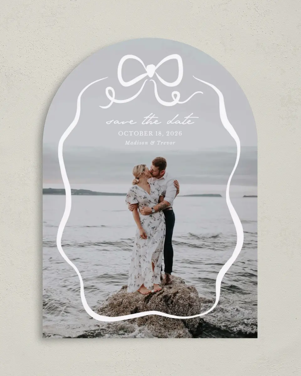 This is a 5" x 7" Arch Save the Date called The Madison printed in full color on Premium Smooth paper