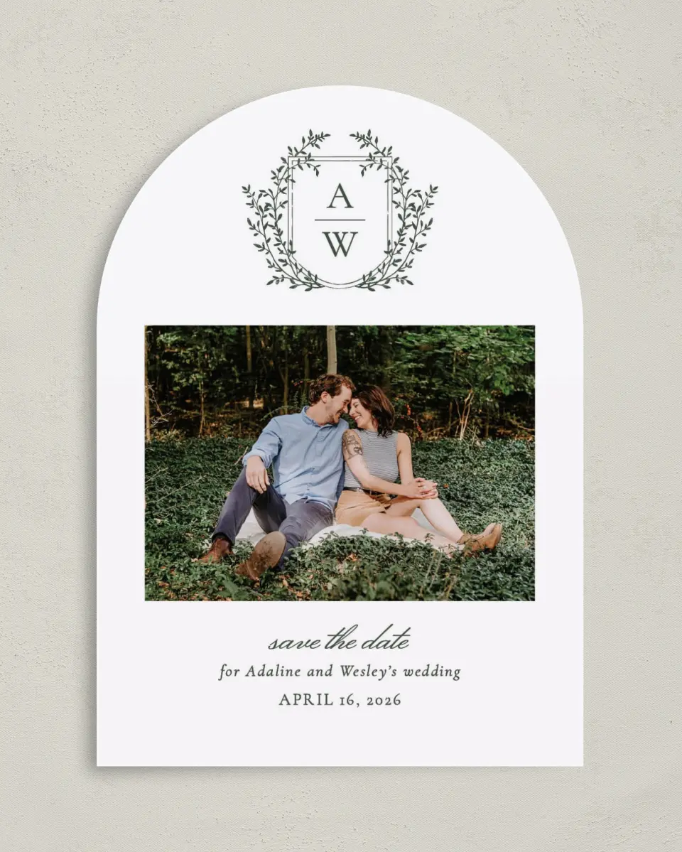 This is a 5" x 7" Arch Save the Date called The Adaline printed in full color on Premium Smooth paper