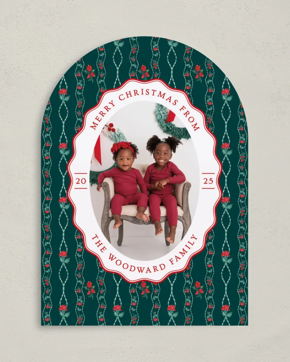 This is a 5" x 7" Christmas Card called Vintage Tidings printed in full color on Premium Smooth paper