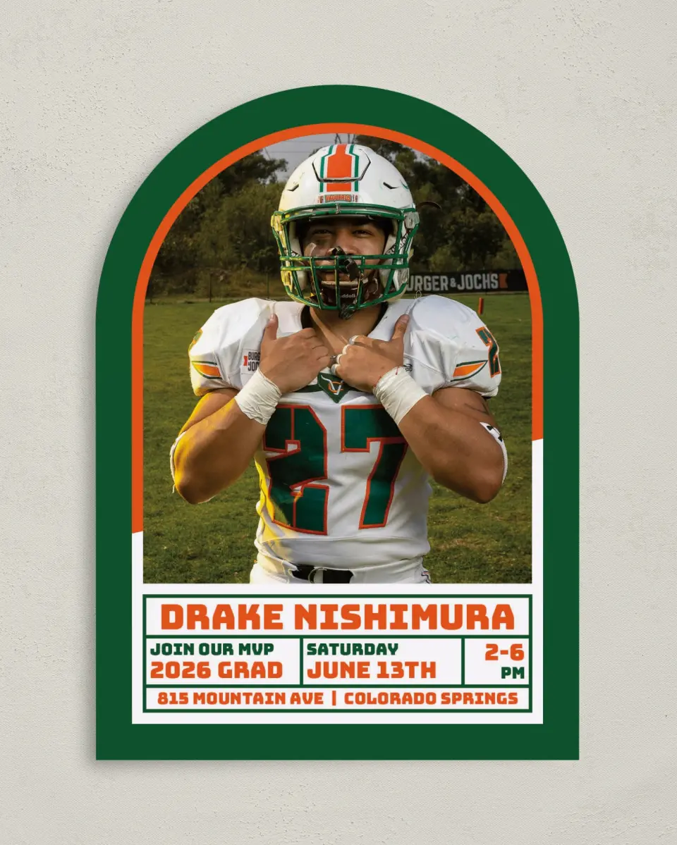 This is a 5" x 7" Graduation Announcement Card called MVP Grad printed in full color on Premium Smooth paper