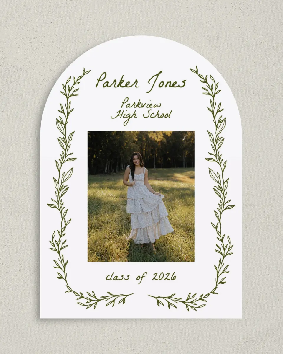 This is a 5" x 7" Graduation Announcement Card called Flourish & Thrive printed in full color on Premium Smooth paper