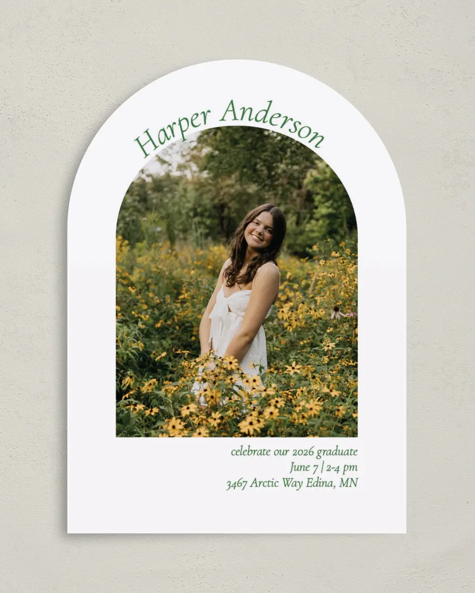 This is a 5" x 7" Graduation Announcement Card called Our Grad printed in full color on Premium Smooth paper
