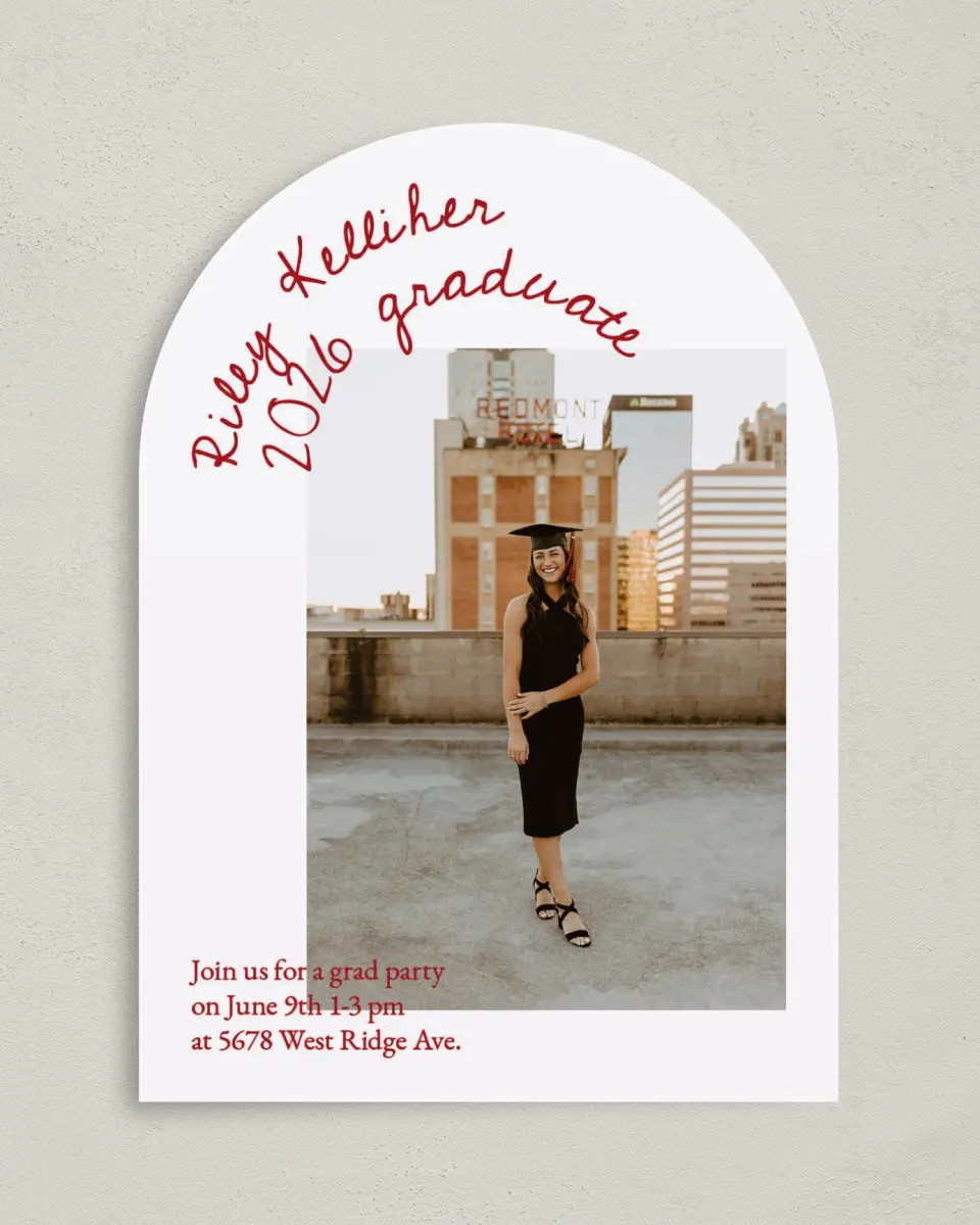 This is a 5" x 7" Graduation Announcement Card called Stunning Celebration printed in full color on Premium Smooth paper