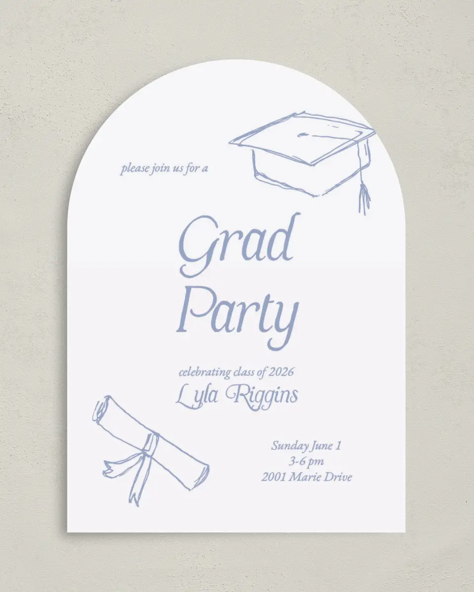 This is a 5" x 7" Graduation Announcement Card called Time to Party printed in full color on Premium Smooth paper