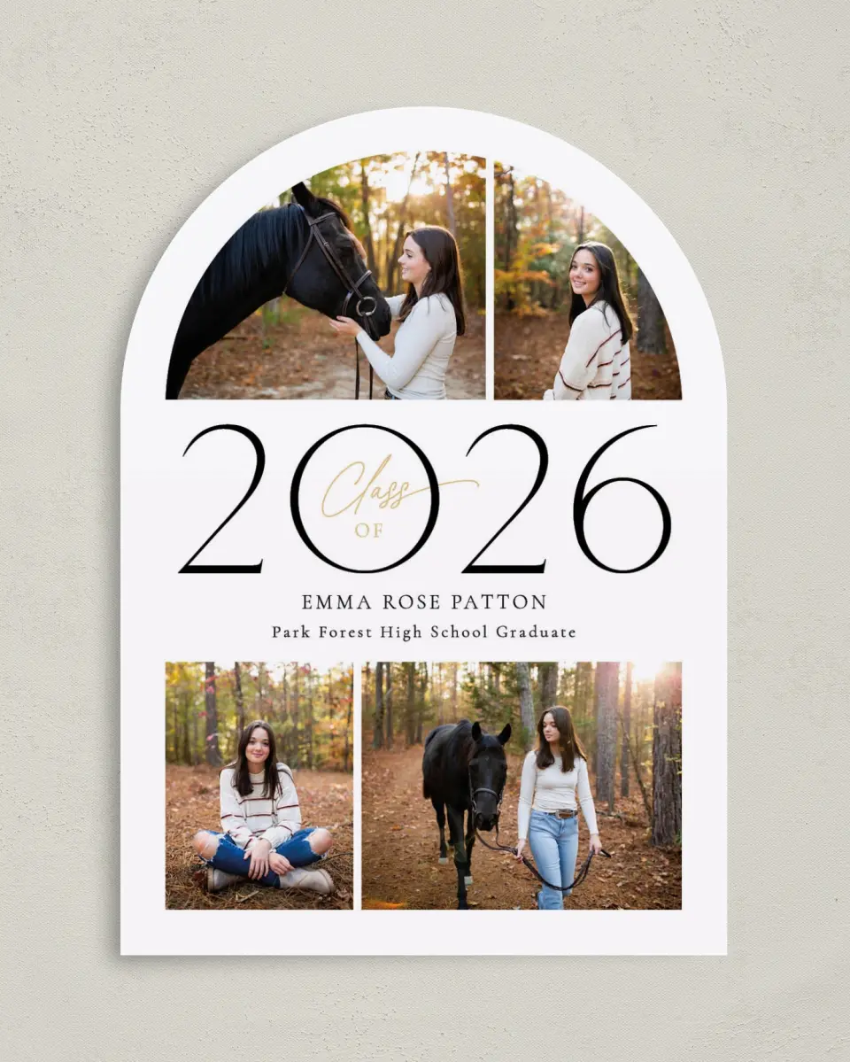 This is a 5" x 7" Graduation Announcement Card called Brilliant Year printed in full color on Premium Smooth paper