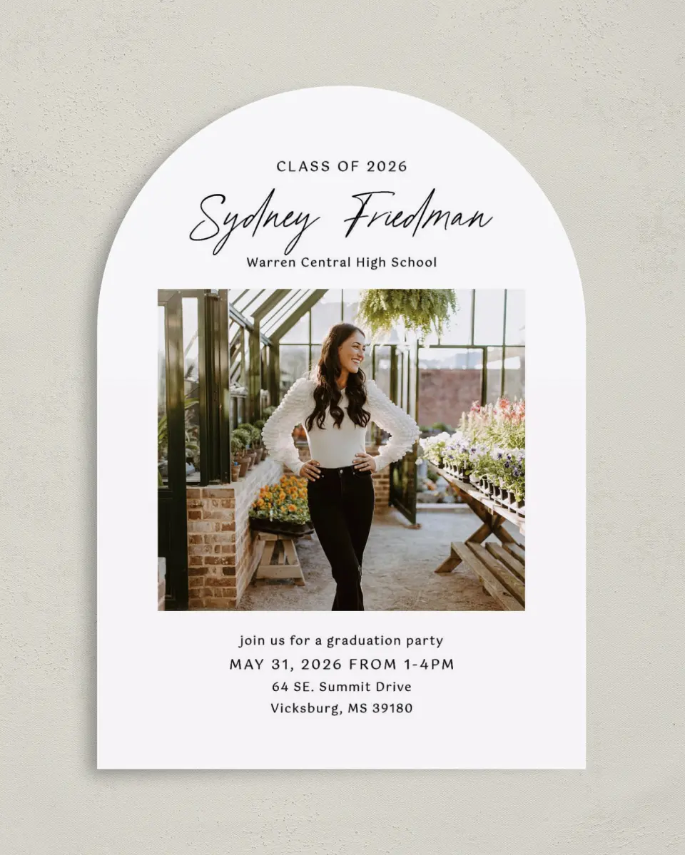 This is a 5" x 7" Graduation Announcement Card called Timeless Graduate printed in full color on Premium Smooth paper
