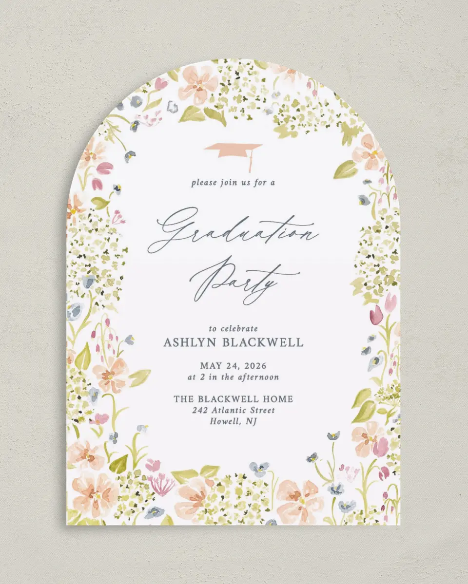 This is a 5" x 7" Graduation Announcement Card called Blooming Bright printed in full color on Premium Smooth paper