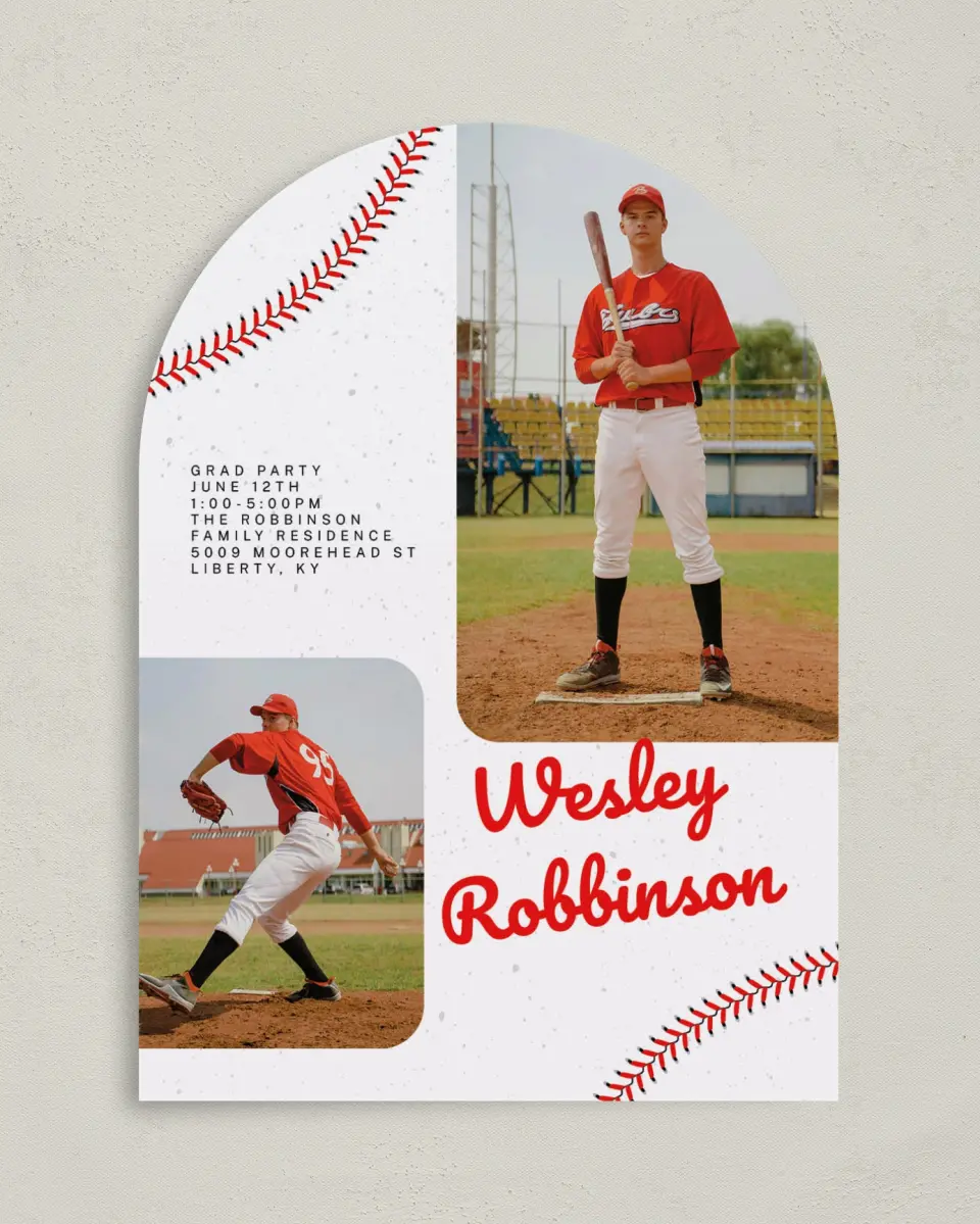 This is a 5" x 7" Graduation Announcement Card called Homerun Hero printed in full color on Premium Smooth paper