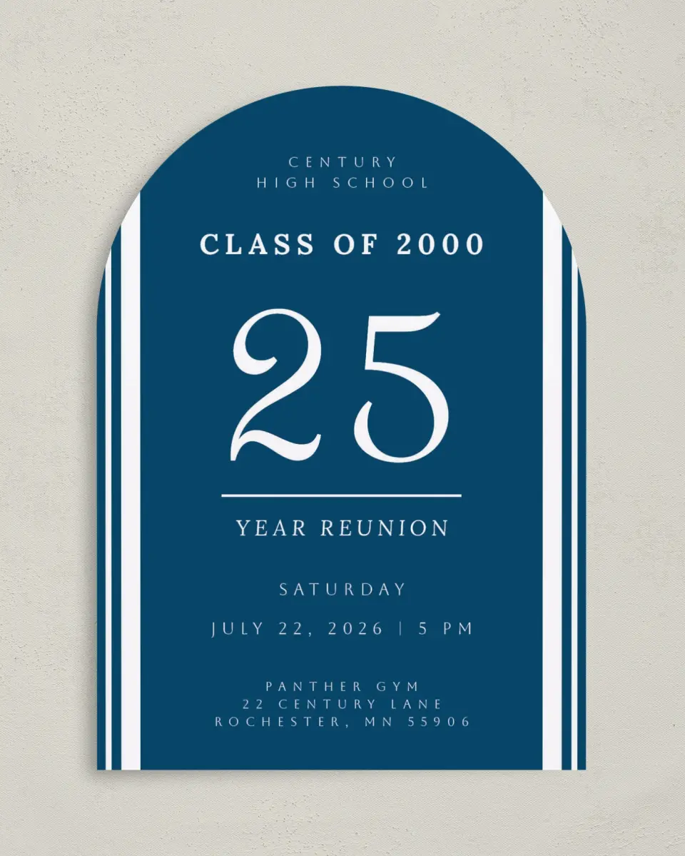 This is a 5" x 7" Class Reunion called Special Stripes printed in full color on Premium Smooth paper