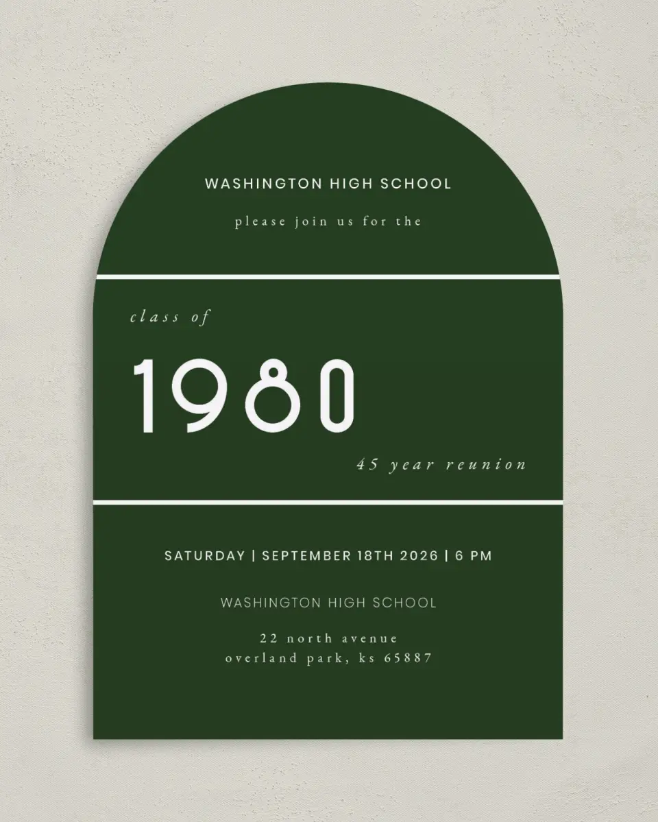This is a 5" x 7" Class Reunion called Modern Digits printed in full color on Premium Smooth paper