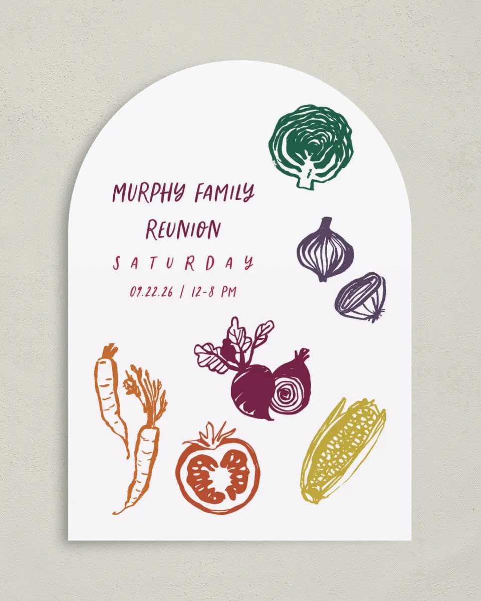 This is a 5" x 7" Family Reunion called Backyard Garden printed in full color on Premium Smooth paper