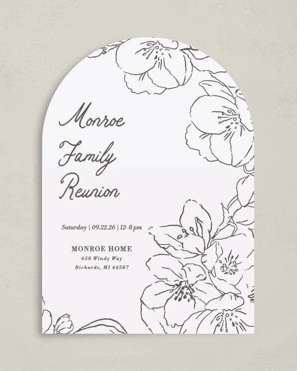This is a 5" x 7" Family Reunion called Familial Florals printed in full color on Premium Smooth paper