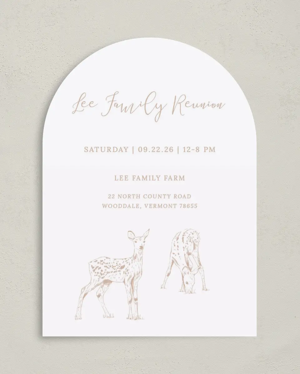 This is a 5" x 7" Family Reunion called Deer Graze printed in full color on Premium Smooth paper