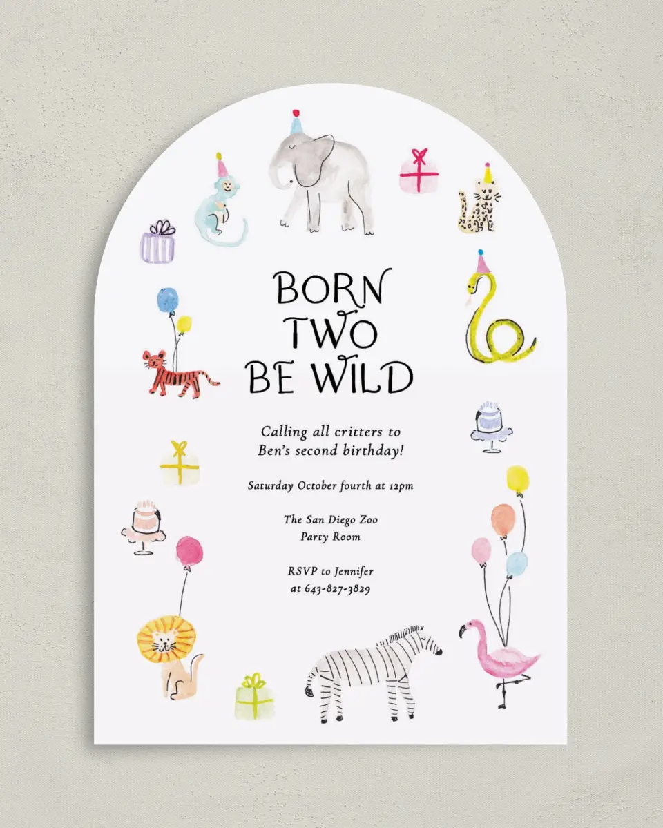 This is a 5" x 7" Birthday Party Invitation called Born to be WILD printed in full color on Premium Smooth paper