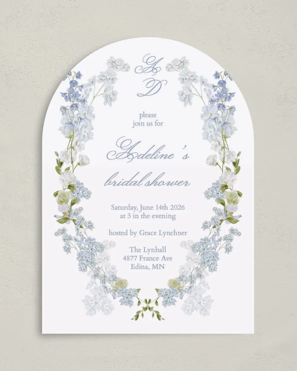 This is a 5" x 7" Bridal Shower Invitation called Bridal Blossoms printed in full color on Premium Smooth paper
