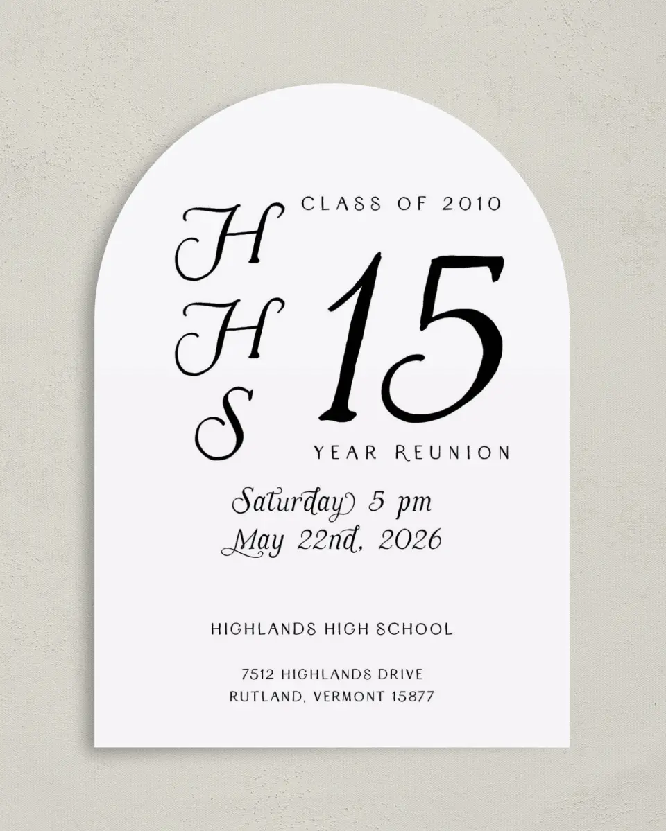 This is a 5" x 7" Class Reunion called Magnificent Monogram printed in full color on Premium Smooth paper