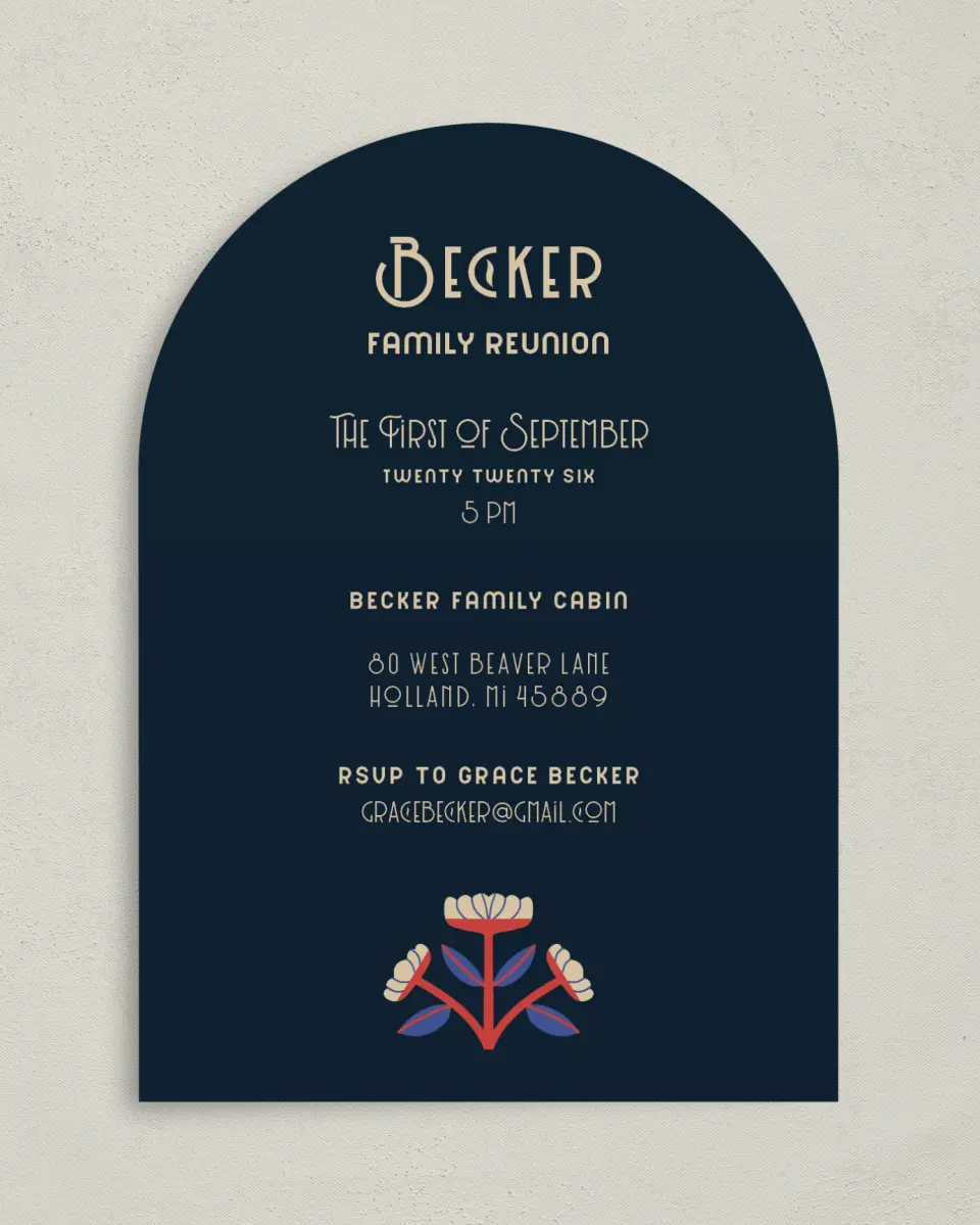 This is a 5" x 7" Family Reunion called Modern Blooms printed in full color on Premium Smooth paper