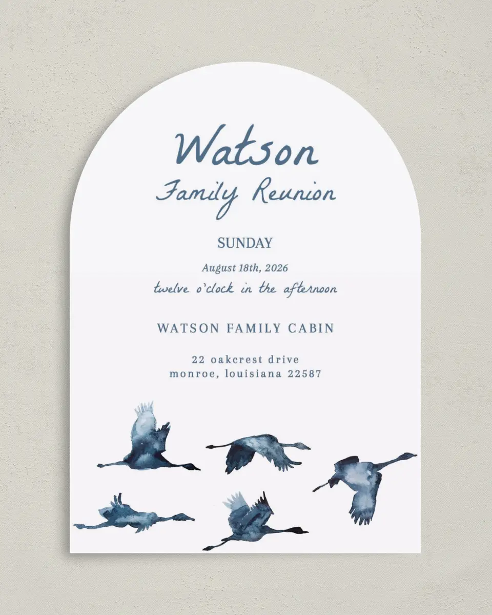 This is a 5" x 7" Family Reunion called Flying Flock printed in full color on Premium Smooth paper