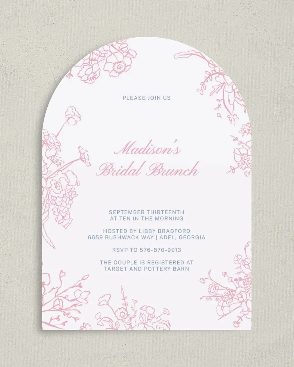 This is a 5" x 7" Bridal Shower Invitation called Soft Reverie printed in full color with Rose Gold foil on Luxe Satin paper