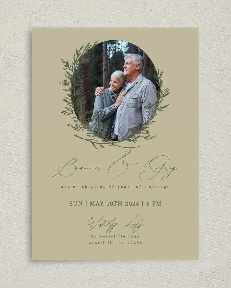 This is a 5" x 7" Anniversary Invitation called Growing Goodness printed in full color on Premium Smooth paper