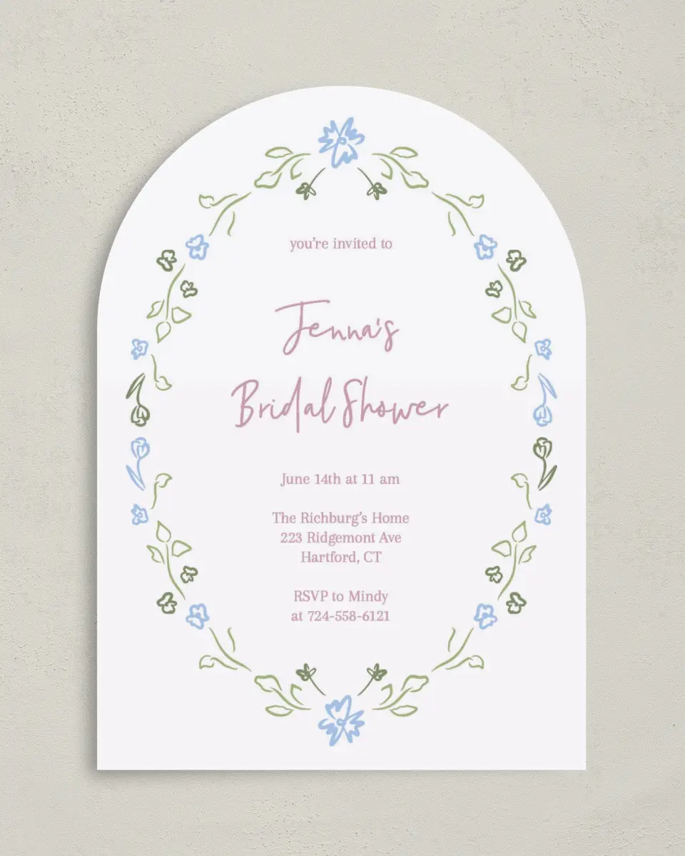 This is a 5" x 7" Bridal Shower Invitation called Petals of Love printed in full color on Premium Smooth paper