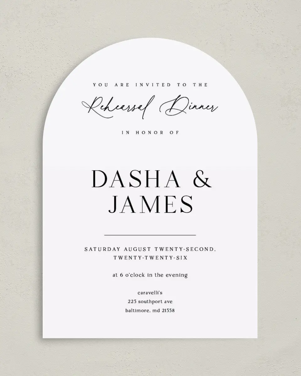 This is a 5" x 7" Rehearsal Dinner Invitation called Sweet & SImple printed in full color on Premium Smooth paper