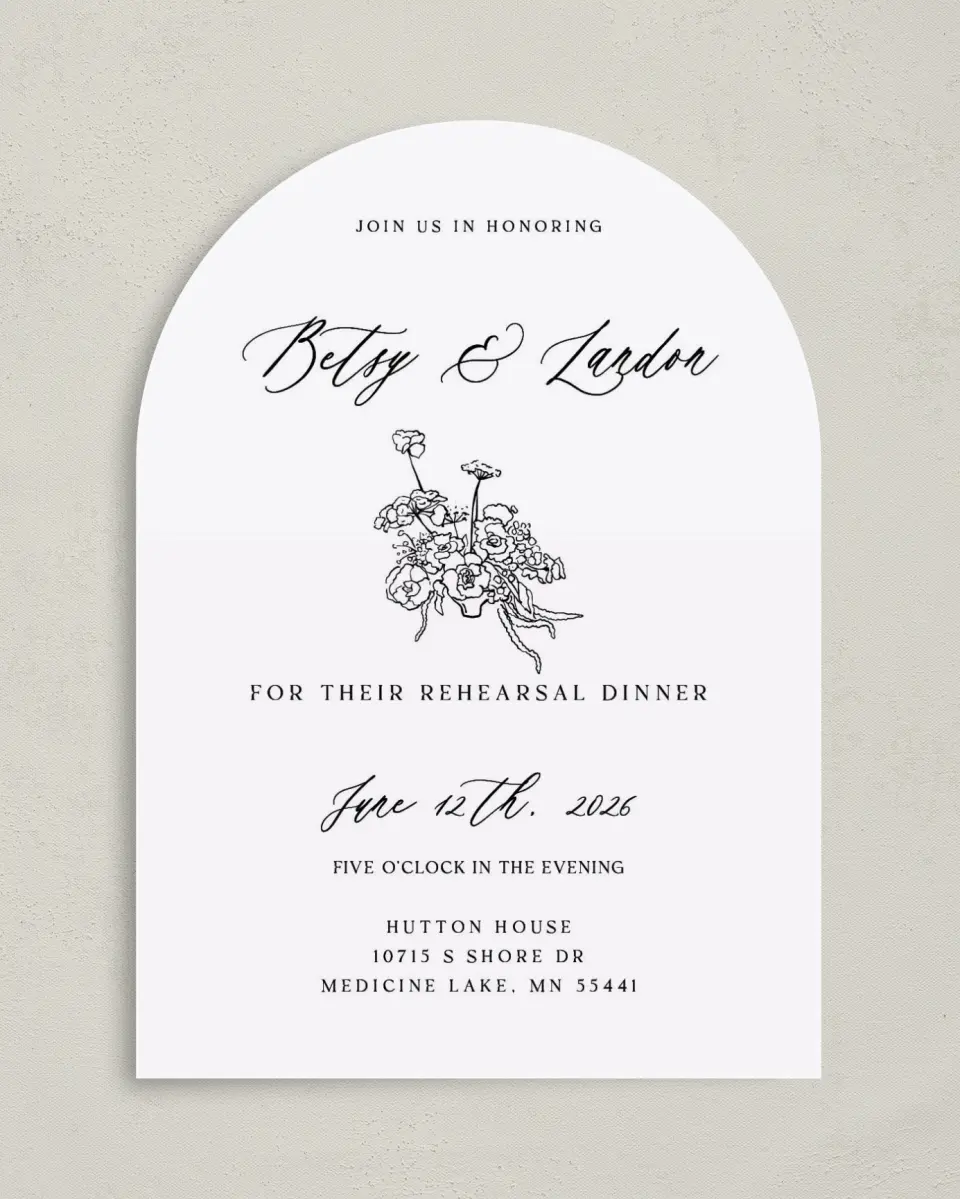This is a 5" x 7" Rehearsal Dinner Invitation called Forever Florals printed in full color on Premium Smooth paper