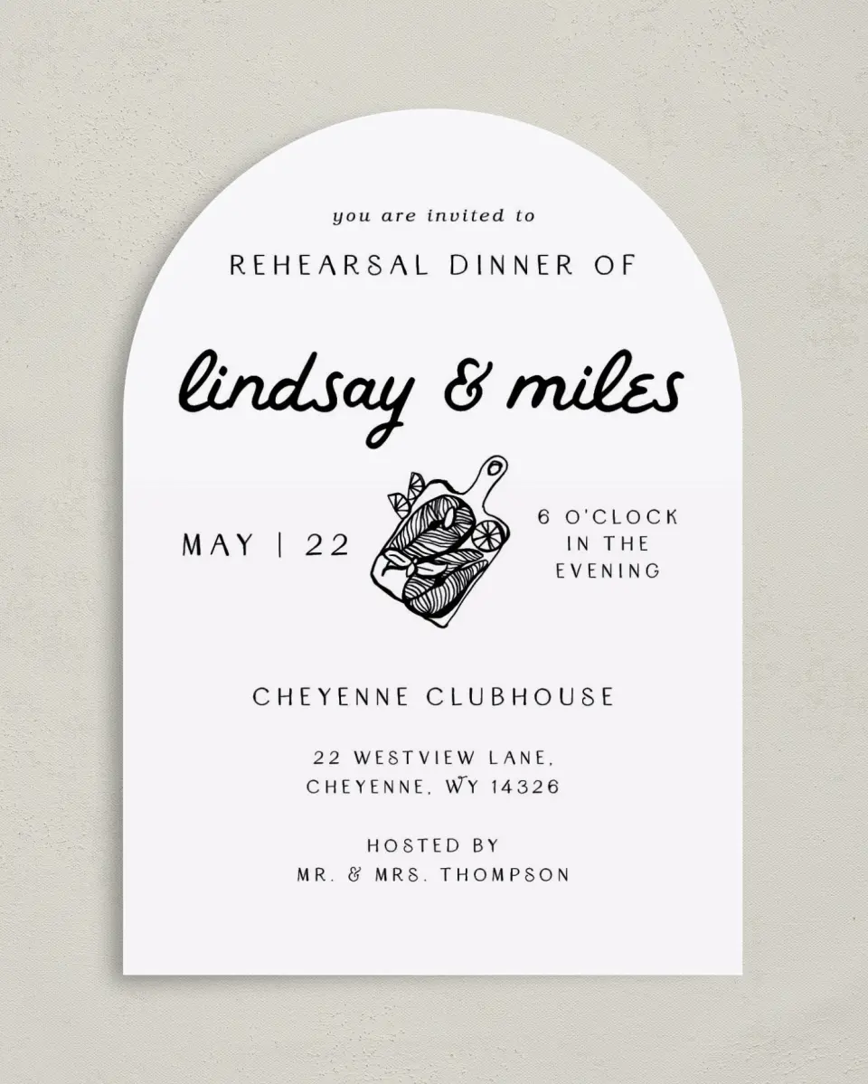 This is a 5" x 7" Rehearsal Dinner Invitation called Feels Like Home printed in full color on Premium Smooth paper