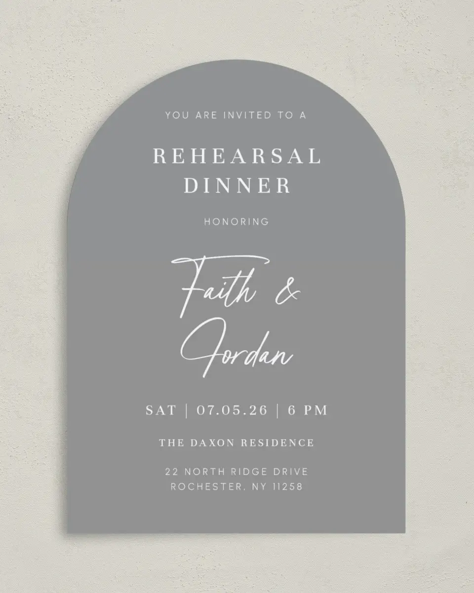 This is a 5" x 7" Rehearsal Dinner Invitation called Deep Devotion printed in full color on Premium Smooth paper