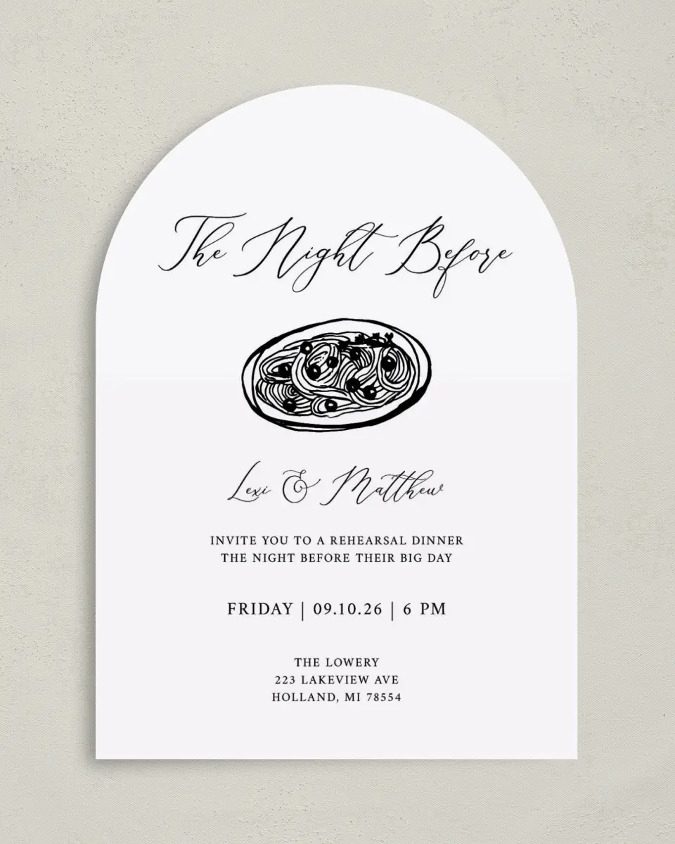 This is a 5" x 7" Rehearsal Dinner Invitation called Perfect Catch printed in full color on Premium Smooth paper